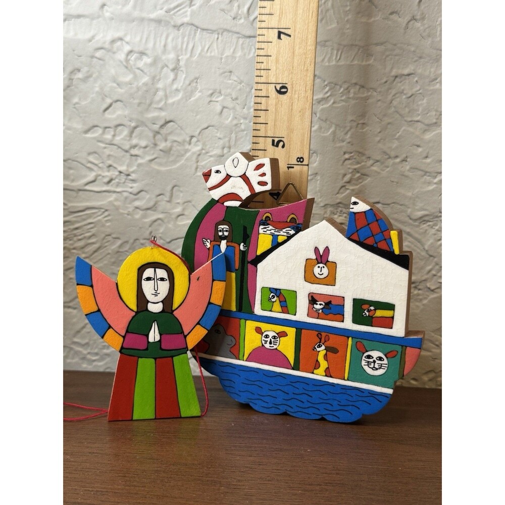 Folk Art Noahs Ark Jesus Cross Angel Painted Wall Plaque Handmade El Salvador
